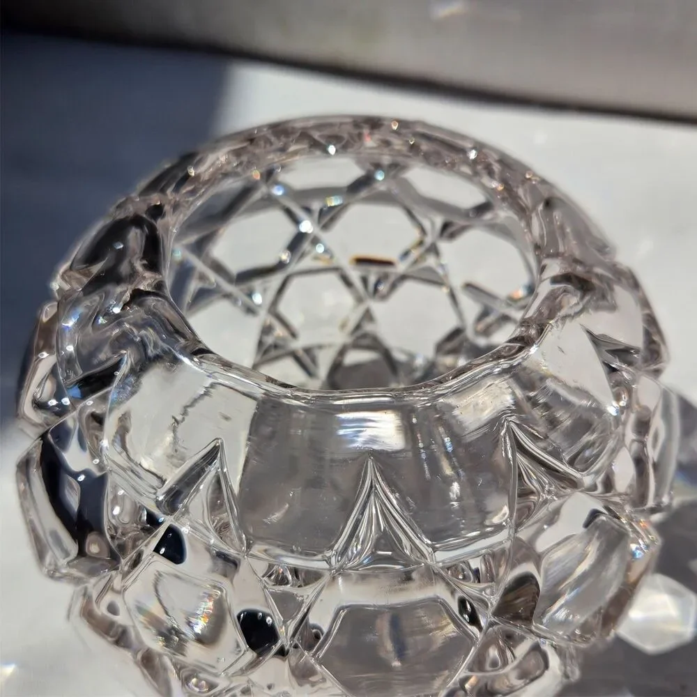 Vintage Heavy Geometric Glass Ball Vase Rose Bowl Hexagon Design 6
